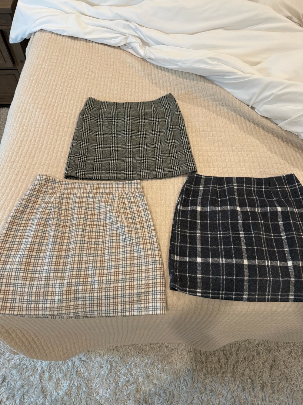 Pink Lily Plaid Mini Skirts - Black, Gray & Cream Mix
